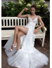 Ivory Wrapped Lace Tulle Slit Wedding Dress